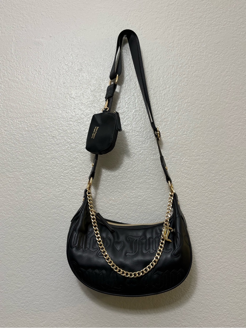 Juicy Couture Black Shoulder Bag with Gold Chain Accent